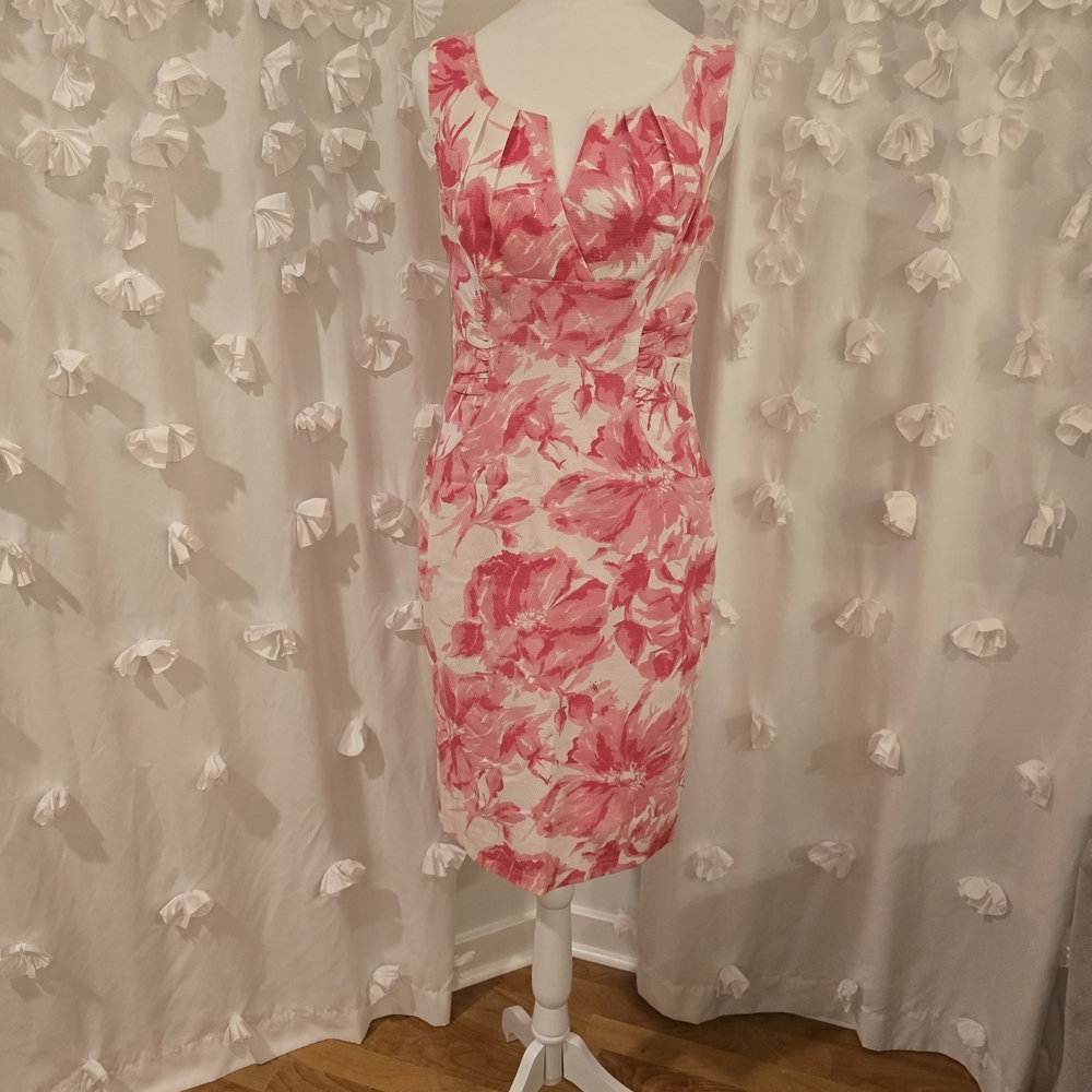Adrianna Papell Pink Floral Midi Dress